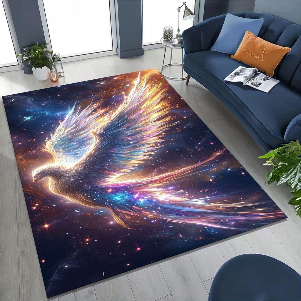 Colorful Rebirth Fire Phoenix Divine Bird Rug for Bedroom Living Room Sofa Home Doormat Decor, Large Kid Play Non-slip Floor Mat