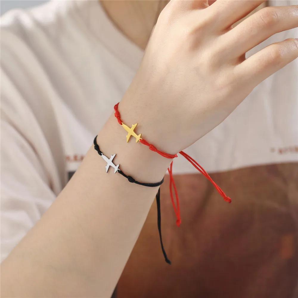 Cazador Trendy Plane Charm Bracelets Woman Men Stainless Steel Airplane Pendant Beads Chain Hand Bracelets Jewelry Pilot Gifts