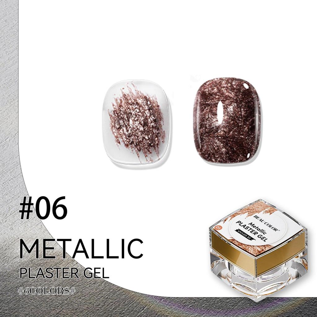 BEAU COLOR 1pcs 5G 6colors Metallic Plaster Nail Gel Collection 3D Effect Gypsum Nail Art Painting Gel Polish for Women Manicure