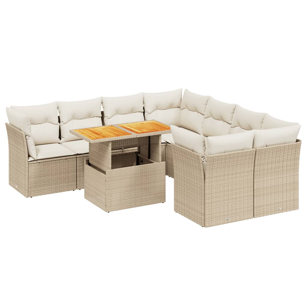 Vidaxl 9-Cz. Garden Furniture Set With Cushions, Beige, Poly Rattan