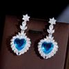 Wind Retro Sapphire Peach Heart Earrings Slightly Inlaid With Zir*****Cean Heart Large Heart-Shaped Diamond High-End Stud Earrings