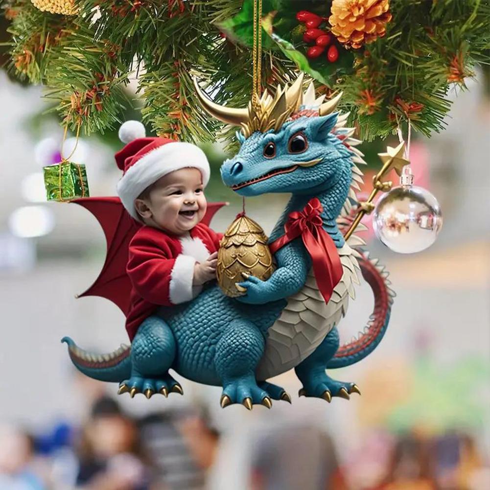 Christmas Santa Claus Dragon Pendants Acrylic Baby Dragon Pendants Realistic Dragon Hanging Ornaments for Xmas Tree