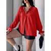 Spring and Autumn New Women's Elegant and Sweet Loose Casual Lantern Sleeve V-neck Ruffle Shirt