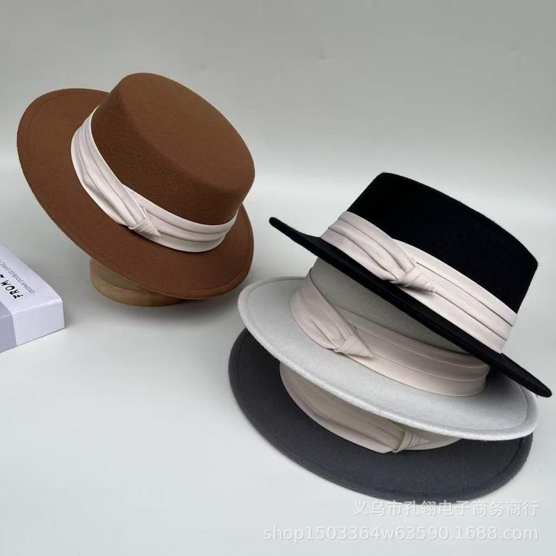 French Retro Flat Hat Women's Winter Fashion Versatile Face Small Top Hat Outdoor Warm Woolen Sun Hat Tide
