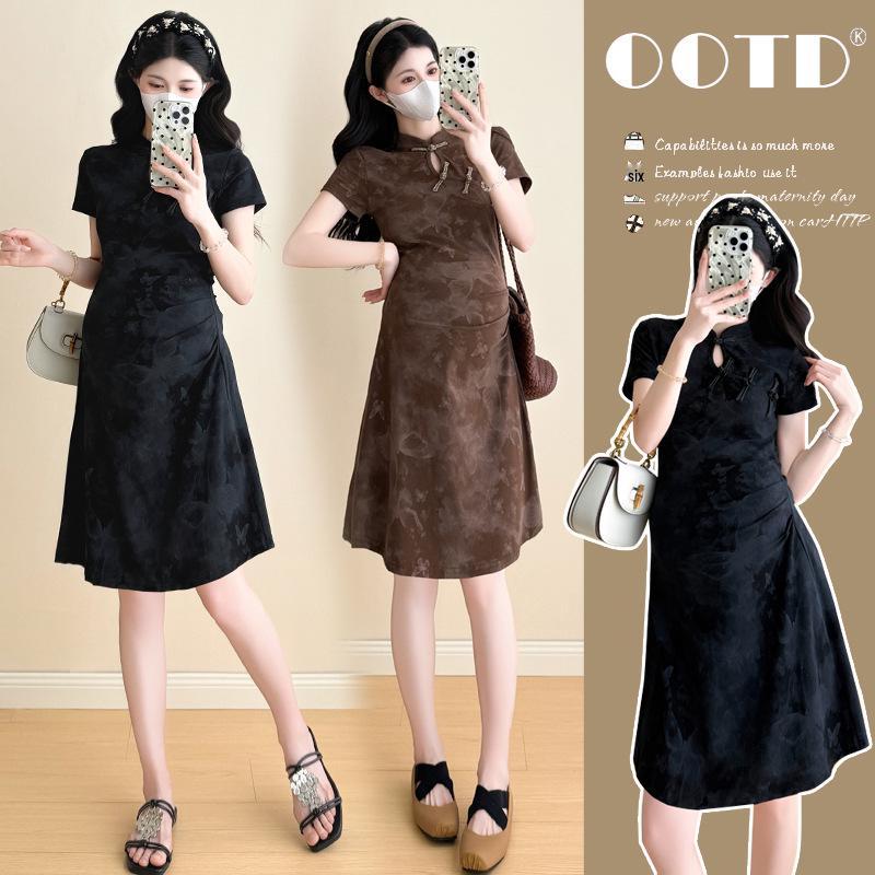 

2026 Summer New Style Petite Chinese Button-Up Mid-Length Loose Maternity Dress 2XL чёрный