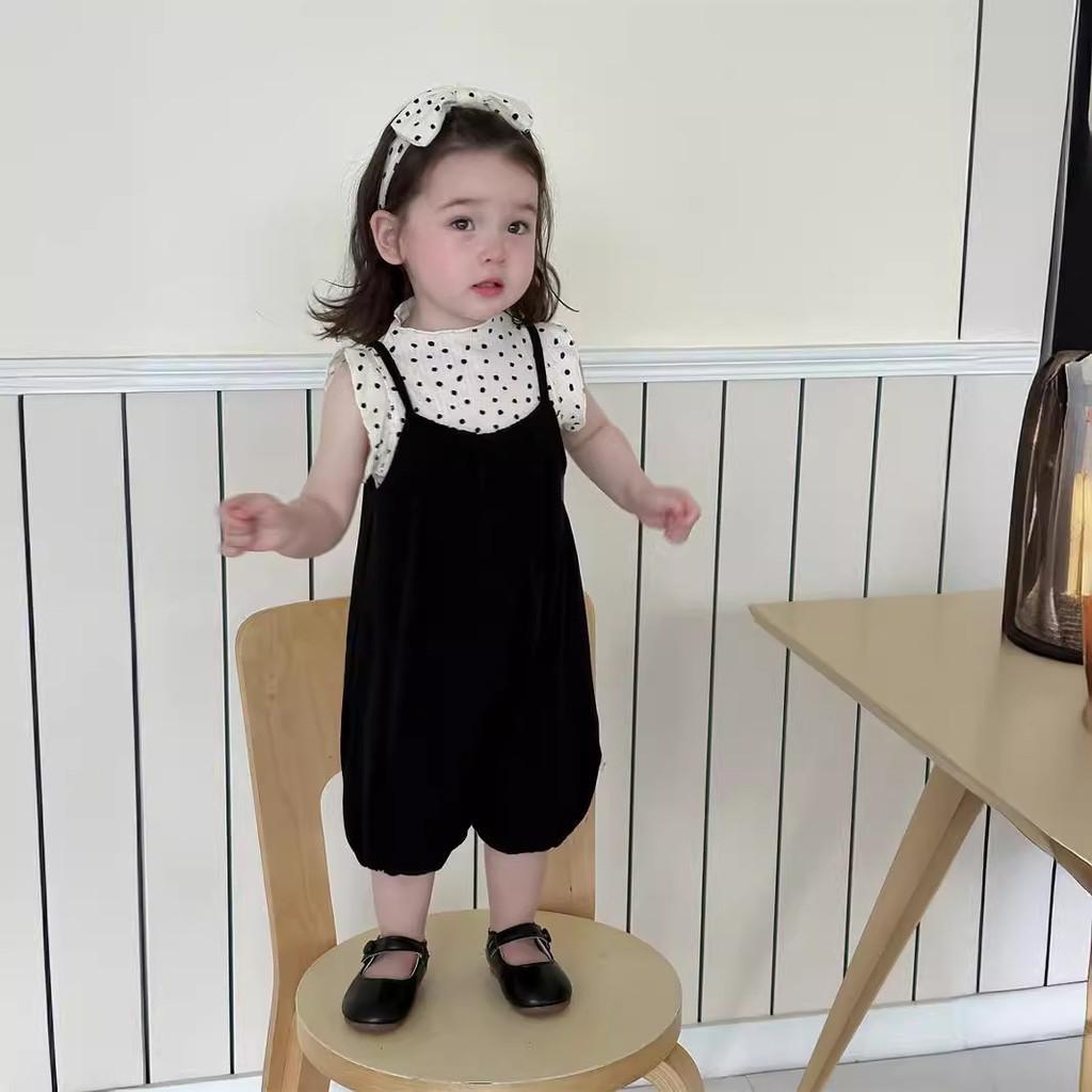 Stylish Korean Baby Girls Polka Dot Tank Top And Shorts Set Lightweight Summer Wear
