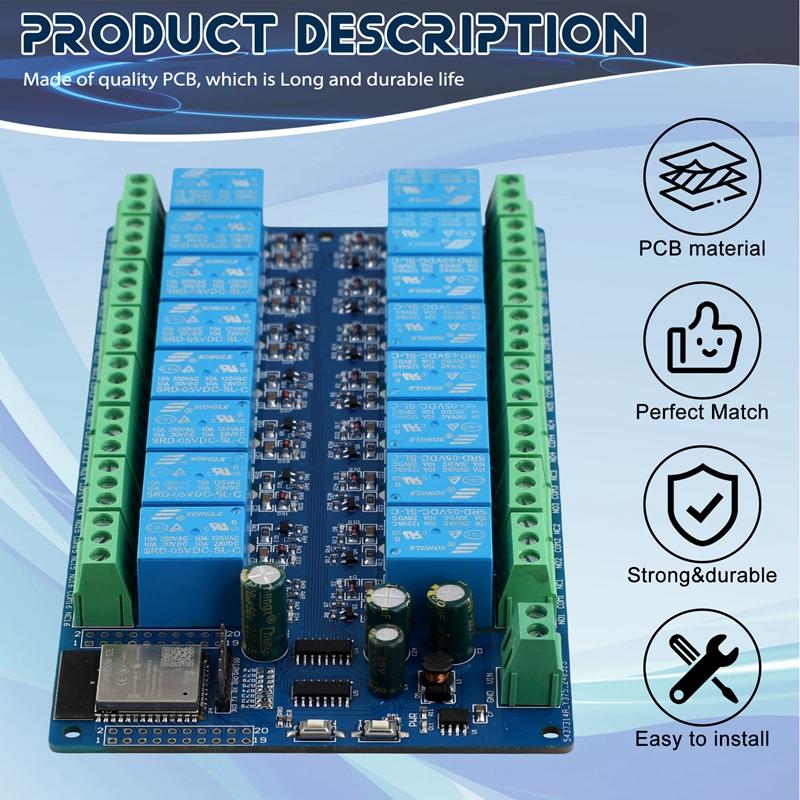 AA58 16 Channel Relay Module DC5-12V Power Supply ESP32 Development Board ESP32-WROOM Secondary Development Module