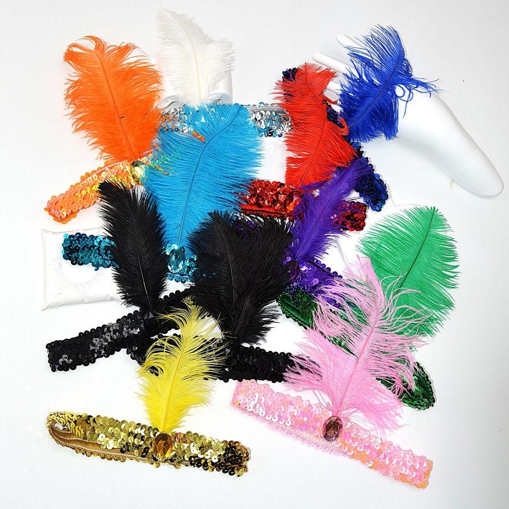 1920s Feather Headpiece Vintage Gatsby Headpiece Sequins Headbands  Halloween Costume Accessory