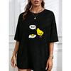 White T Shirt With Chicken And Fried Egg Print Bro Text Casual Summer Top For Women