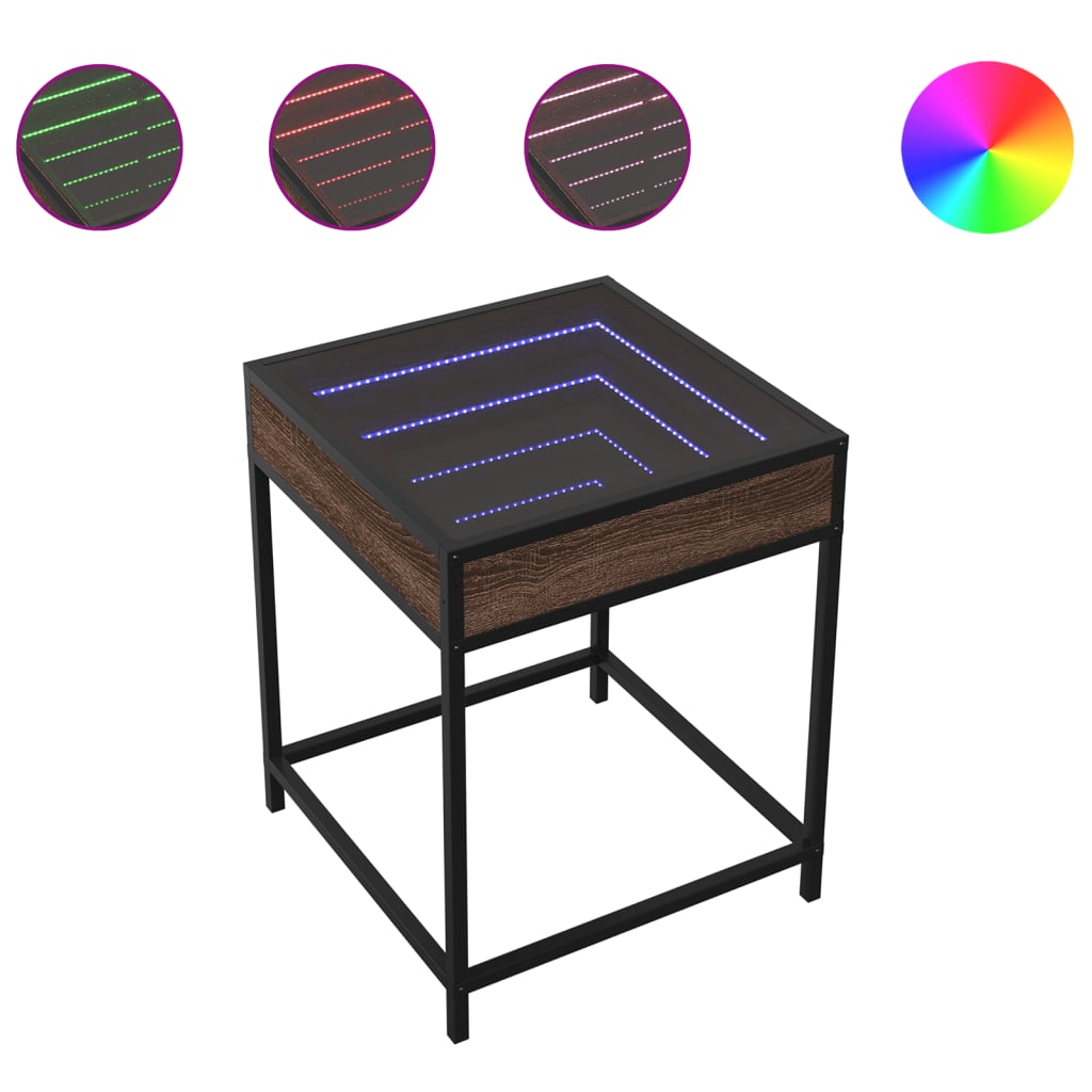 Vidaxl Stolik Nocny Z Led Infinity, Brązowy Dąb, 40X40X51 Cm