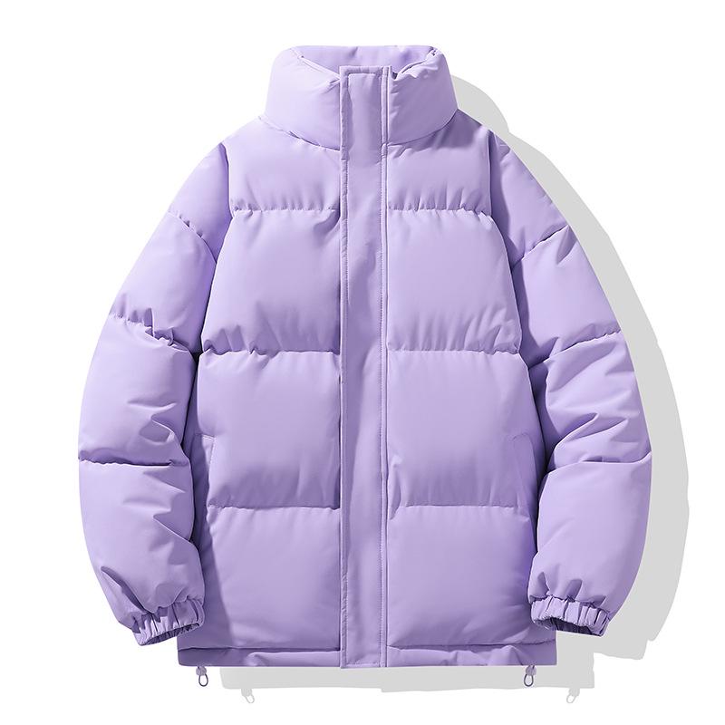 

Мужская зимняя куртка-пуховик свободного кроя с воротником-стойкой - корейский стиль, однотонная, теплое хлопковое пальто для пар Triple Extra Large светло-фиолетовый