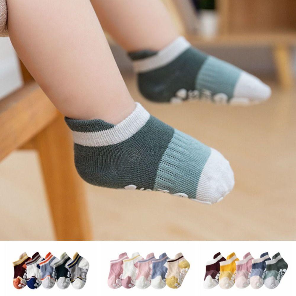 5Pairs Short Tube Baby Floor Socks Letter Toddle Walking Socks Elastic Kids Ankle Sock Streetwear