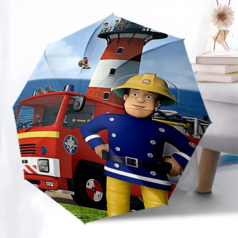 Fireman Fire Trucks Themed Travel Umbrella-8 Ribs Automatic Opening and Closing, Portable Folding Design, Compact and Stylish Umbrella Suita