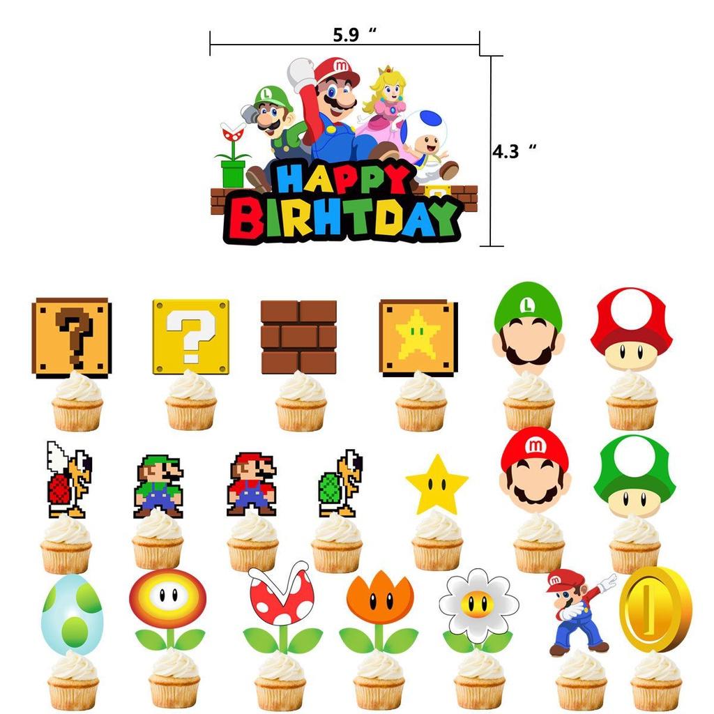 Super Mario Happy Birthday Party Decor Supplies Banner Balloon Cake Topper