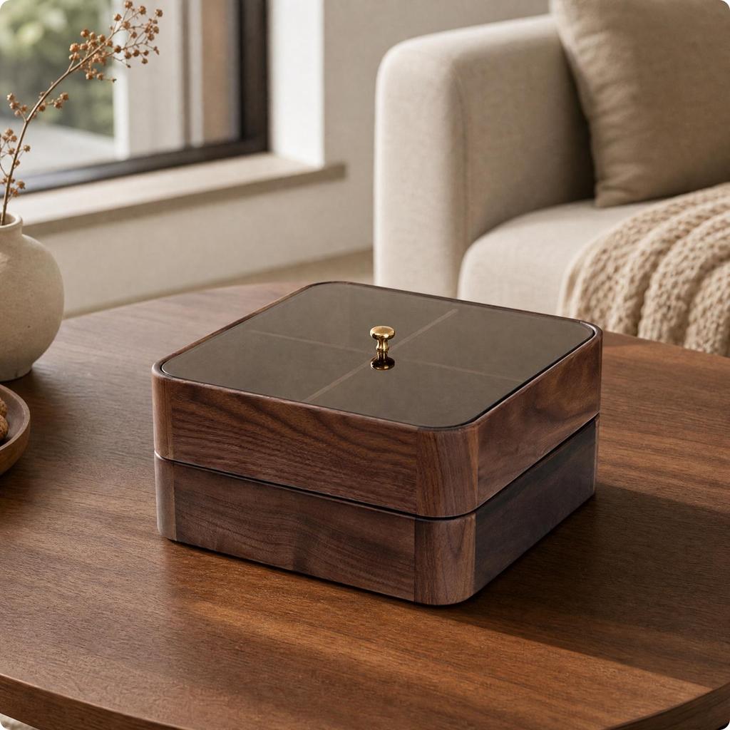 Two-Layer Black Walnut Snack Box Elegant Nut Storage Container Stackable