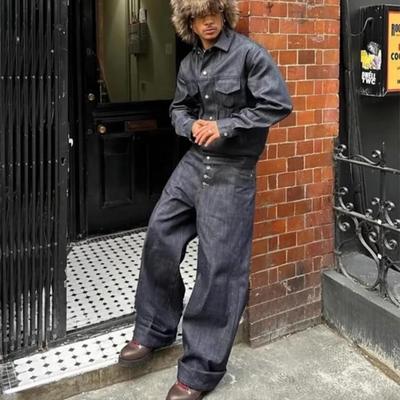 RogueWave High Street Cleanfit Drak Blue Jeans for Men and Women Straight Vintage Casual Denim Trousers