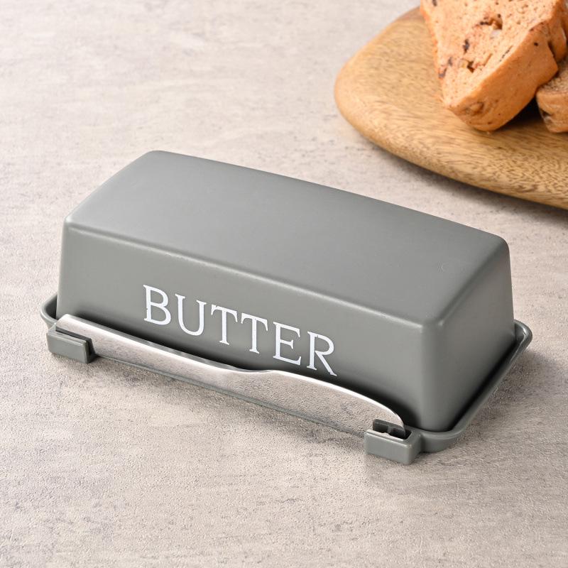 Cross-Border Plastic Butter Dish with Knife and Lid, Food-Grade PP for Kitchen and Refrigerator Storage.