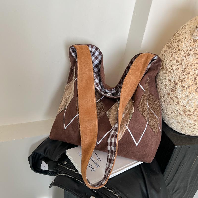 

Винтажная сумка-тоут в повседневном стиле с бриллиантами для женщин, модная сумка-мессенджер большой емкости для студентов и путешественников темно-коричневого