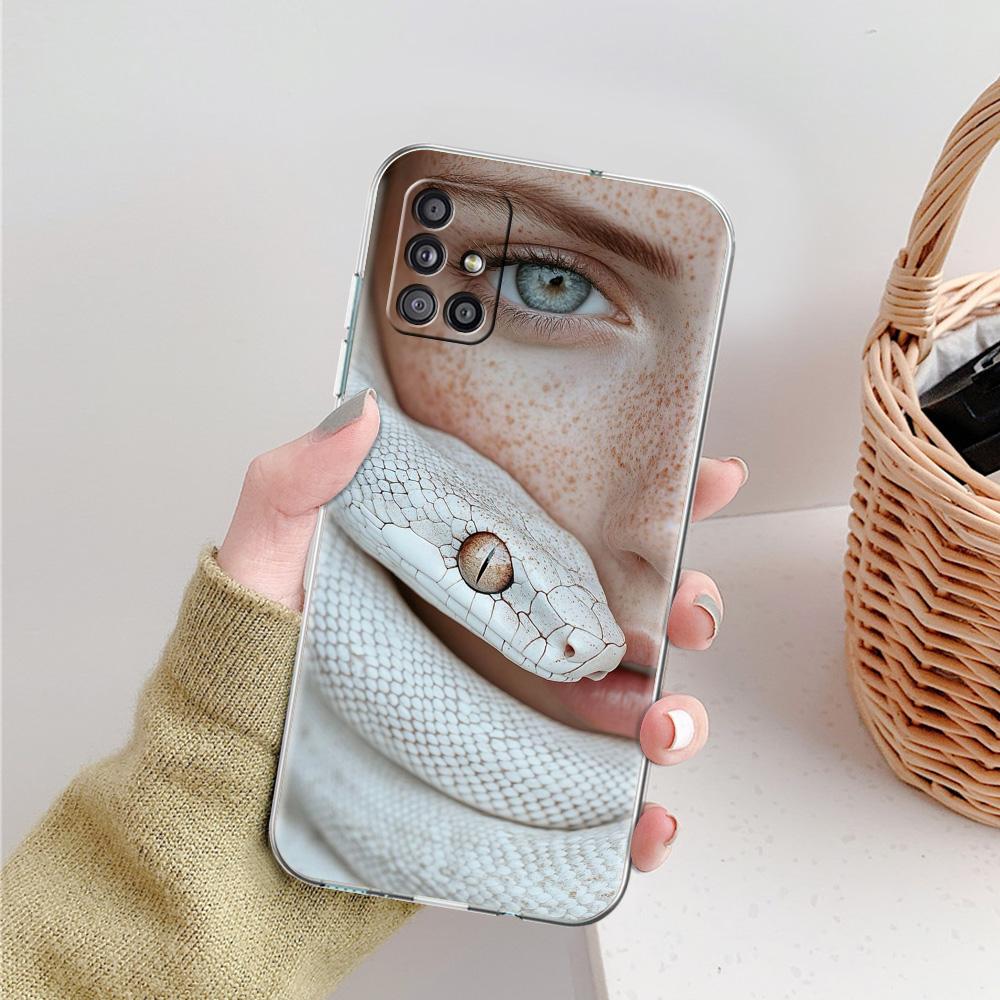 Phone Case For Samsung A15 A13 A35 A55 A51 A71 A41 A31 A21S A03S A05 A17 A23 A25 A33 A53 A73 5G A07 4G Cover Blossom Pink Snake