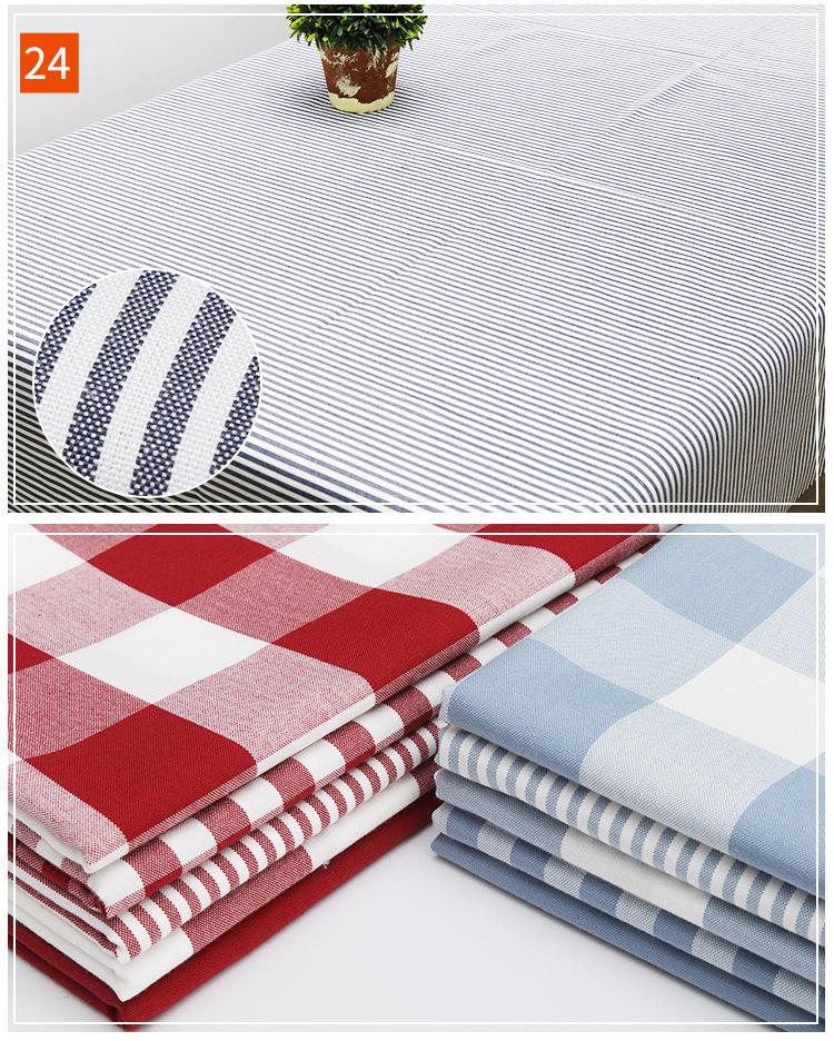 Plaid Cotton Linen Tablecloth and Cushion Fabric Set