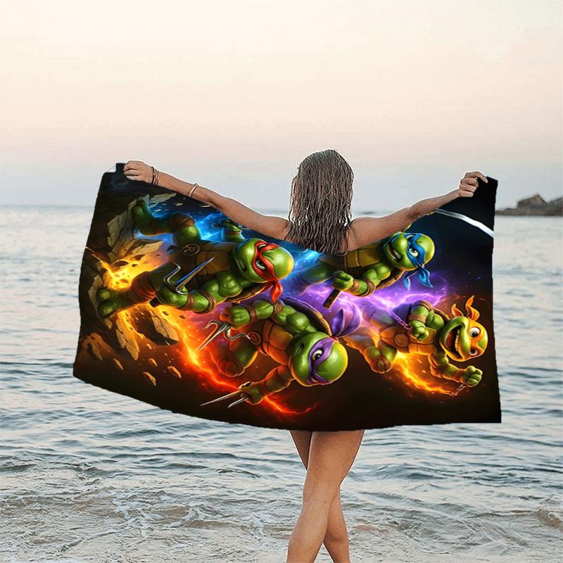1pc Teenage Mutant Ninja Turtles Beach Towel, Beach and Seaside Swimming Pool Equipment, Fashion Pattern, Rectangular, Travel Essentials