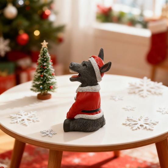 Christmas Santa Donkey Figurine Xmas Hat Donkey Resin Statue Sculpture Holiday Party Home Office Desktop Decoration Ornament