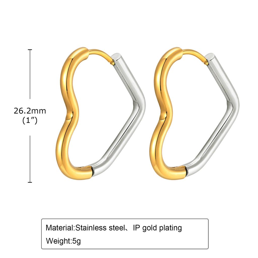 Trendy 2 Tones Minimalist Stainless Steel Hoop Earrings for Women, Gold Color Star Square Heart Huggies Ear Jewelry Accessory