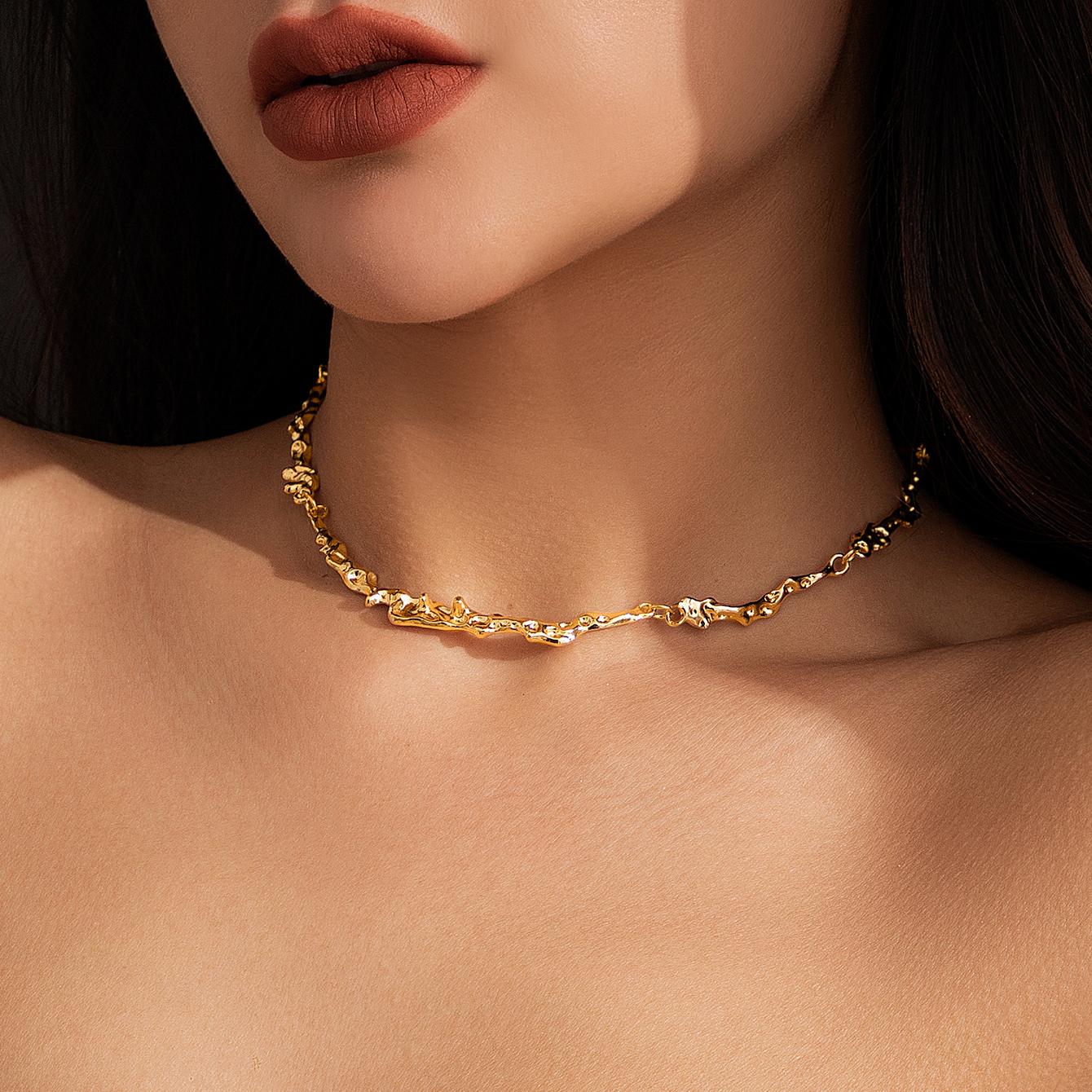 

Ingemark Simple Irregular Bone Chain Necklace for Women 2024 Trend Goth Metal Choker Aesthetic Zircon Accessories Steampunk Men