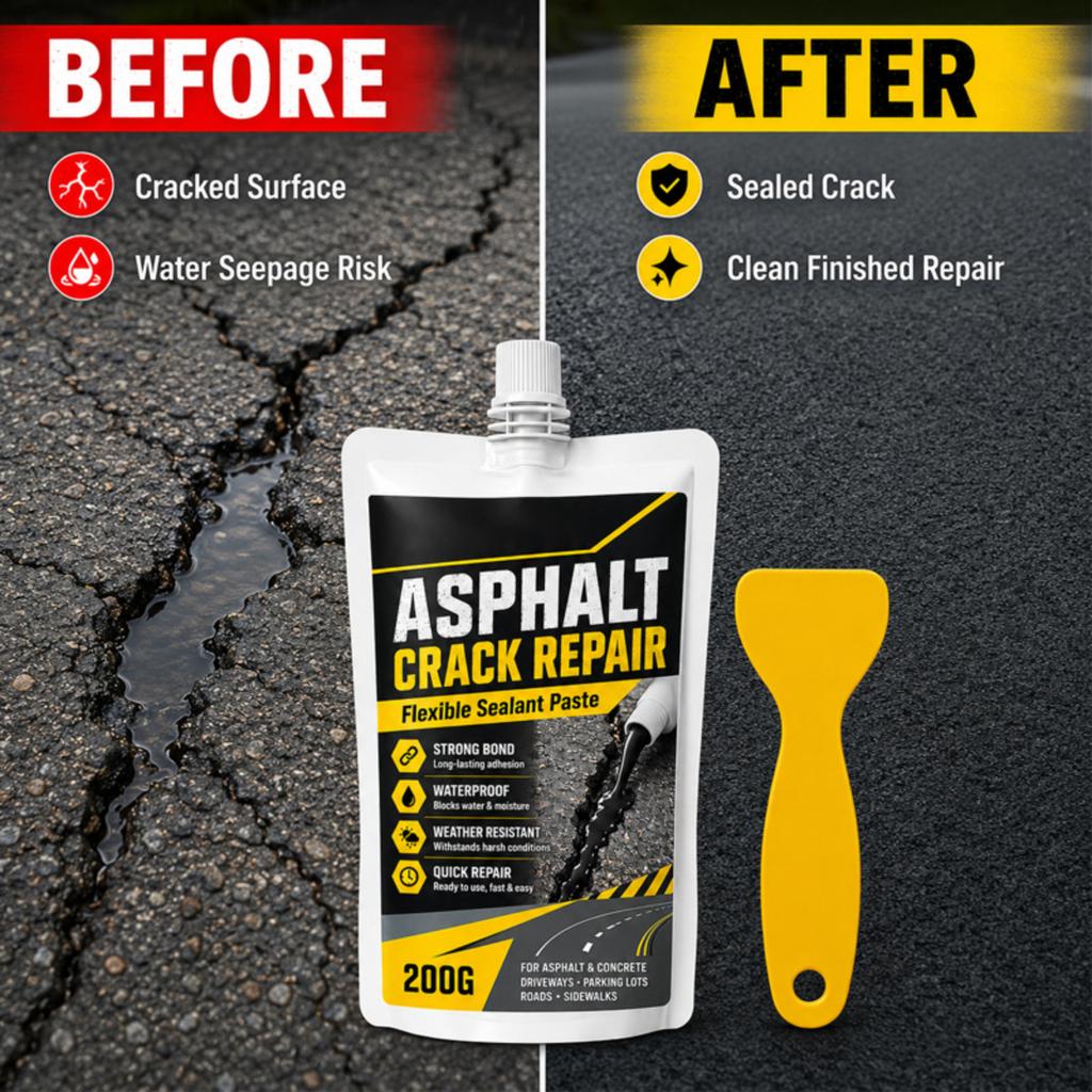 Asphalt Crack Repair Flexible Sealant Paste Strong Bond Waterproof Weather Resistant Quick Repair for Driveways Parking Lots Roads Sidewalks 200G