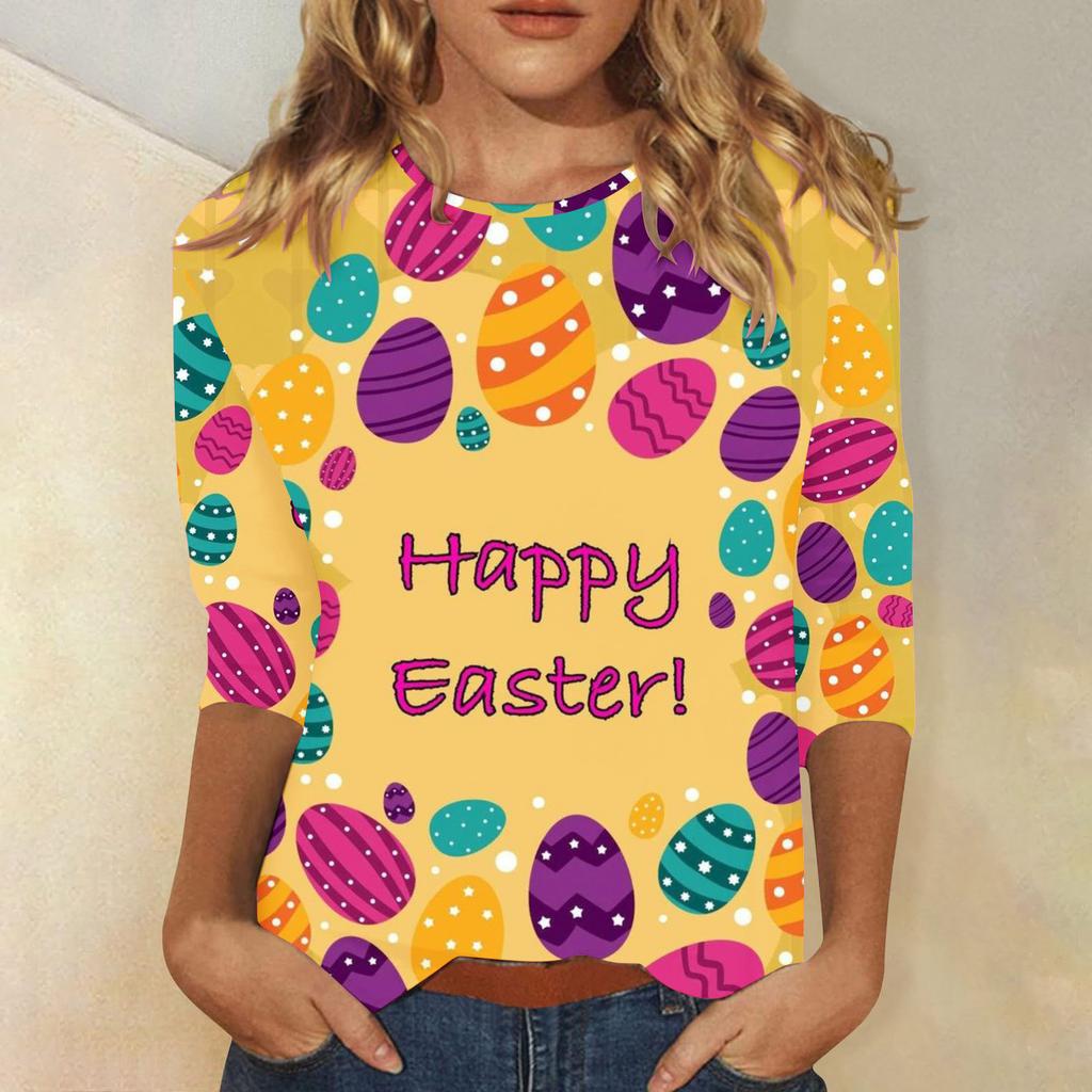 Round Neck 3D Rabbit Festival Printed Top Fashionable Casual Long Sleeved Women's T-shirts