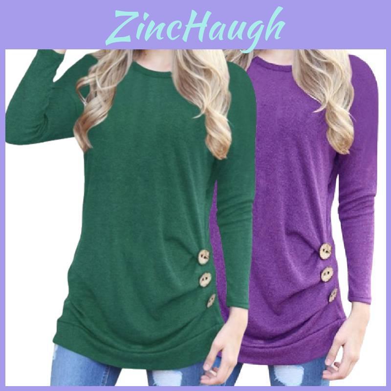 Stylish Long-sleeve Button Detail T-shirt For Women In Various Colors And Sizes