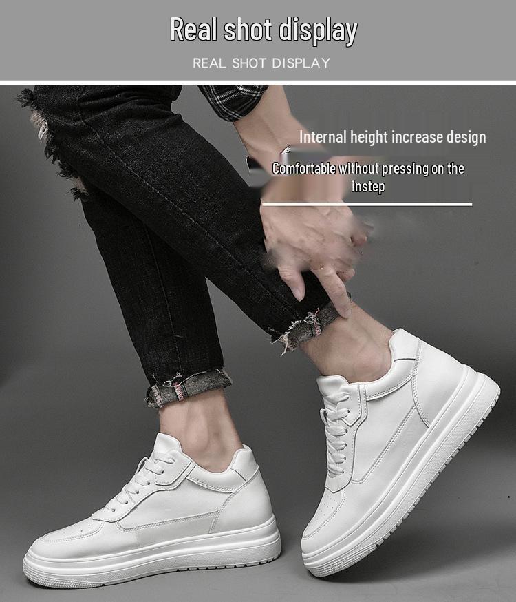 2024 Men's 10CM Height Increasing White Casual Skate Sports Shoes