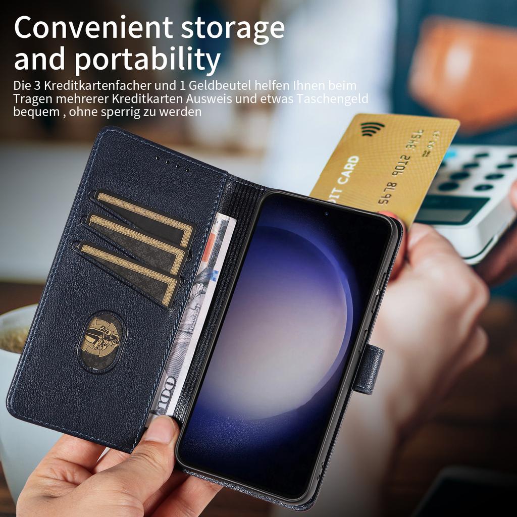 For Samsung Galaxy S23+ Leather Case Litchi Texture RFID Blocking Wallet Stand Phone Cover