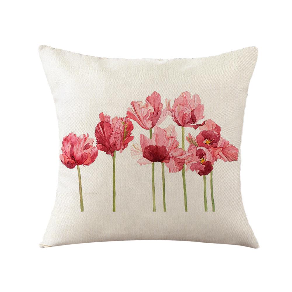 Pillow Linen Printed Pillow Cover Ins Plant Watercolor Printed Pillow Home Decoration Festival Fabric Cushion Bedside Backrest