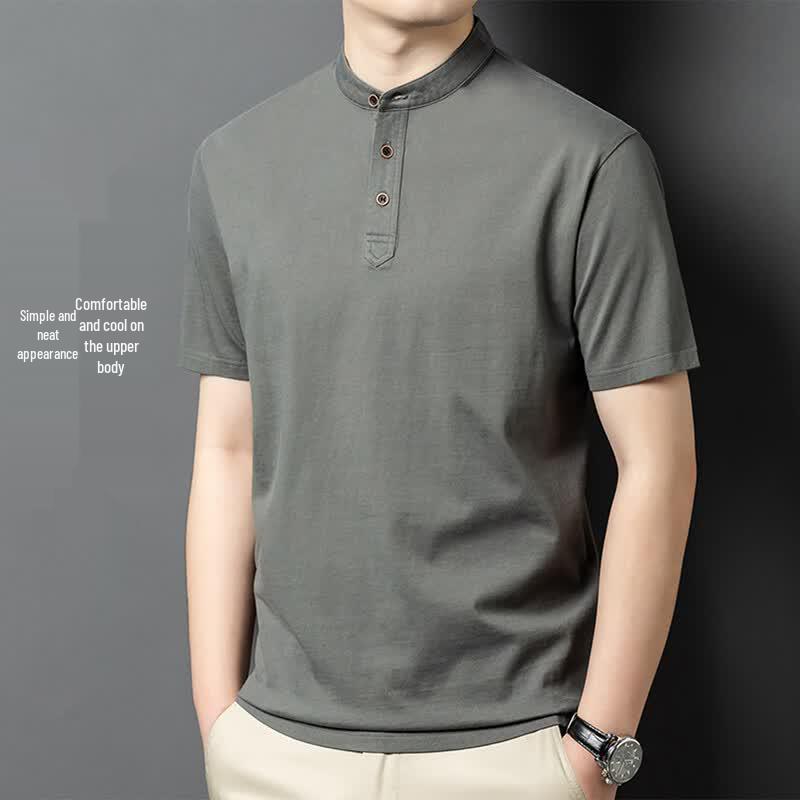 POLOMEISDO Men s Chinese Stand-Collar Cotton Polo Shirt 2XL