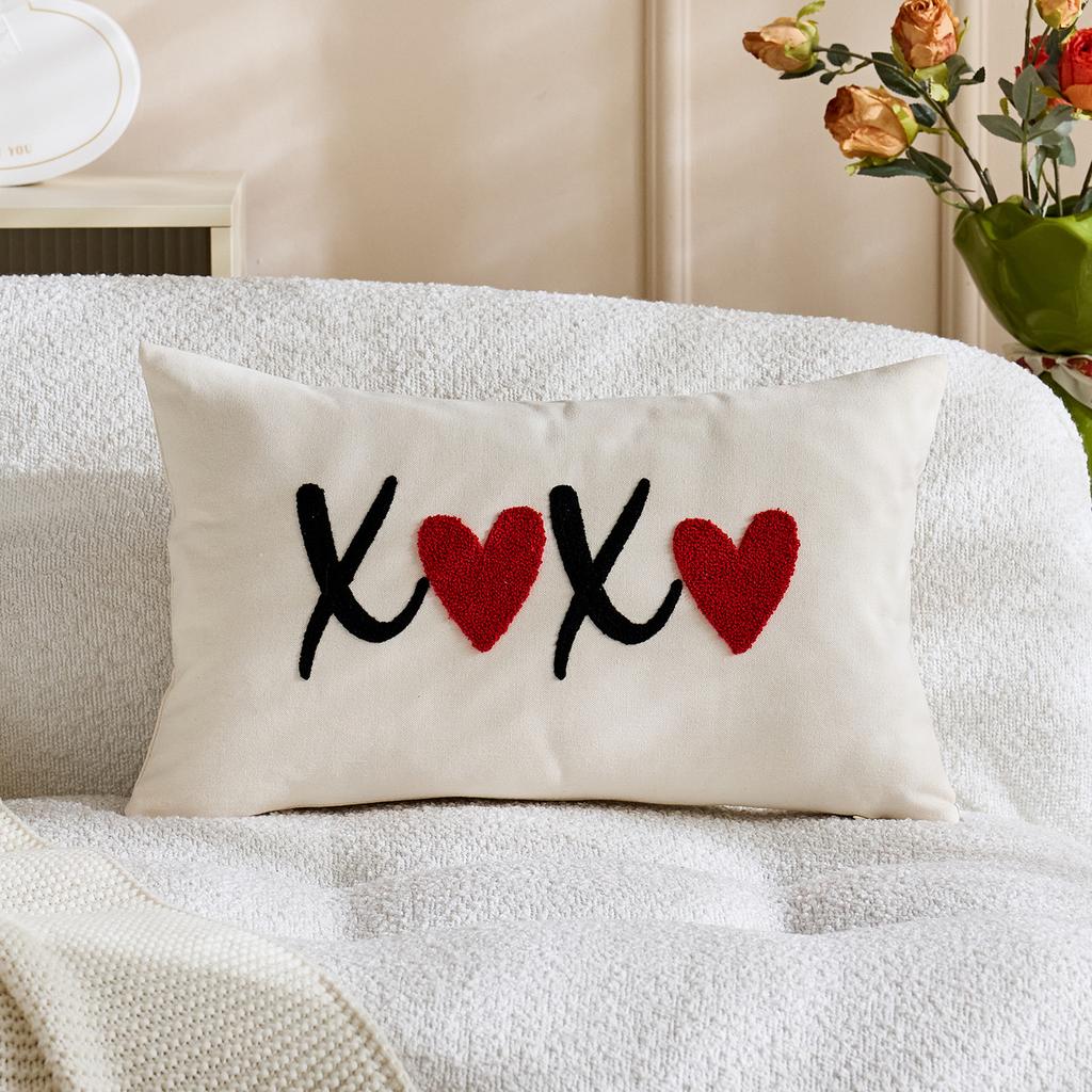 Valentine's Day Pillow Cover Couple Plush Cushion Cover Heart Embroidery Love Sofa Decoration 50x50cm