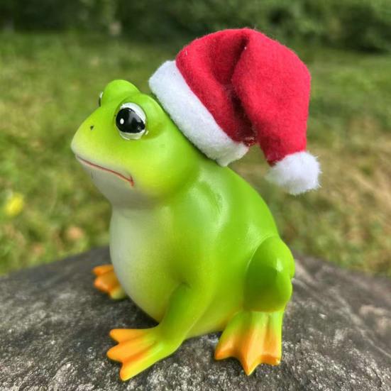 Christmas Santa Hat Frog Statue Indoor Outdoor Garden Frog Resin Figurine Sculpture Planter Pot Desktop Decoration Ornament