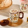Straw mug with lid High value cute animal ceramic cup Household water cup Couple coffee juice cup