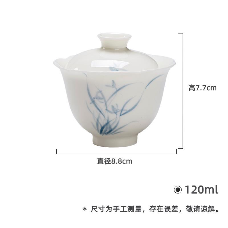 120ml Ceramic Flower Mouth Cover Bowl Hand-painted Orchid Gaiwan Elegant Tea Tureen Tea Brewing Chinese Teaware Collection Gift