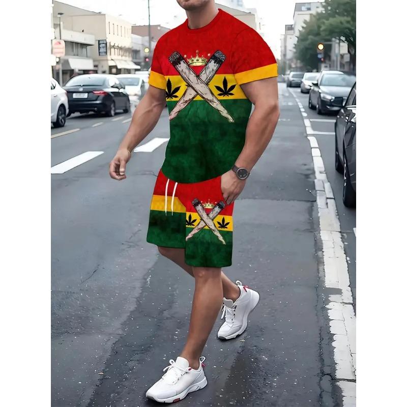 New Hawaiian Men's Beach T-shirt Shorts 2-piece Set Coconut Print Short Sleeve and Shorts Clothing Summer Holiday Men's Clothing