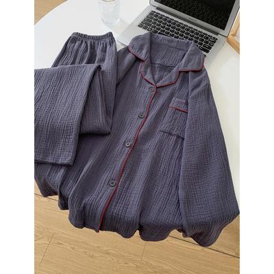 Korean Women's Pajamas Autumn Spring Long Sleeve Soft Sleepwear Set Gauze Cotton Solid Color Pyjama Woman Nightwear Set