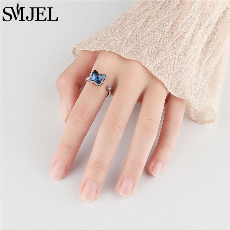 SMJEL Fidget Spinner Ring Anxiety for Women Crystal Demon Eyes Anti Stress Rings Flower Planet Sun Rotating Jewelry Wedding Gift