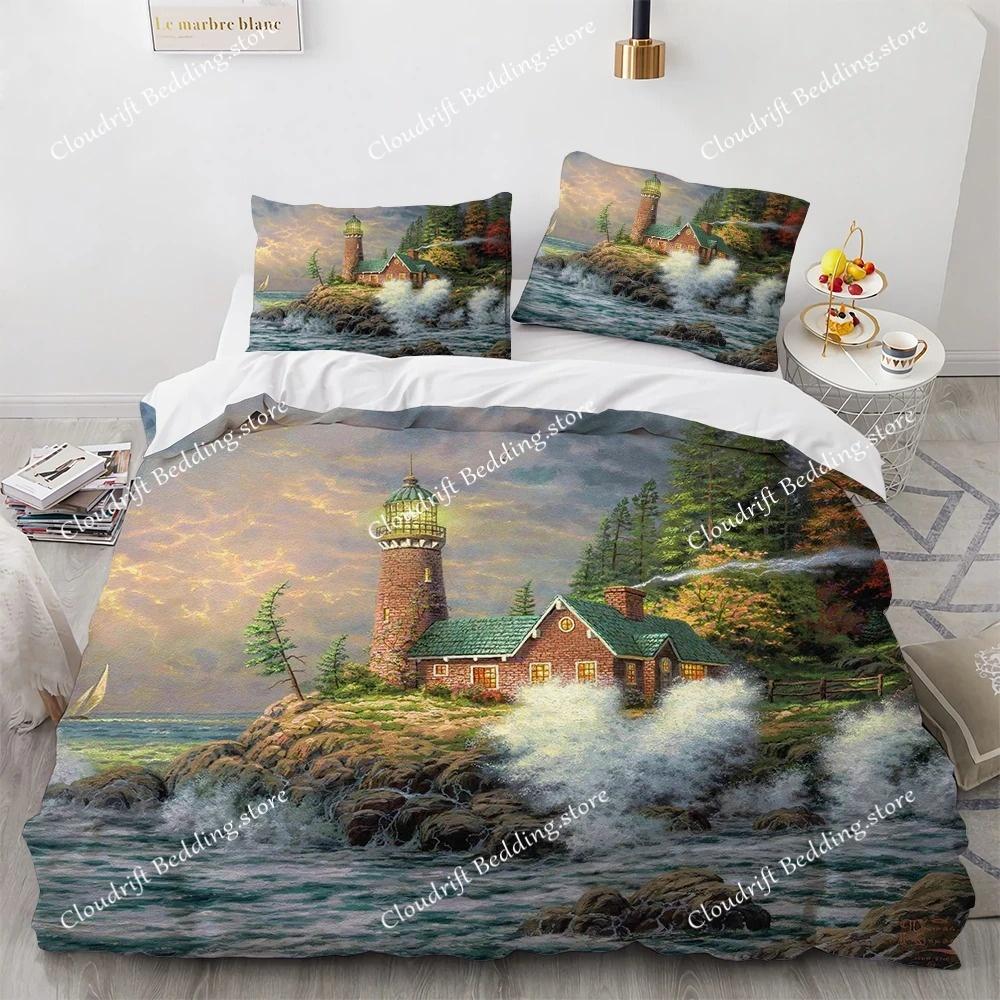Oil Painting King Queen Duvet Cover Vintage Building Landscape Bedding Set for Adults Retro Art microfiber Quilt Cover