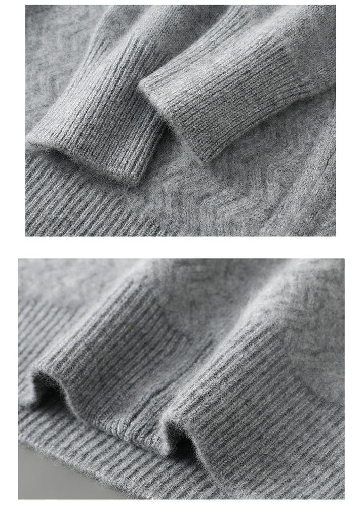 2025 Men's Wool Wave Pattern Zipper Cardigan - Loose Casual Half-High Collar Sweater
