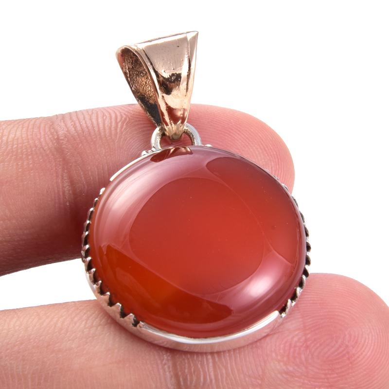 Natural Carnelian Gemstone 925 Sterling Silver Gift Two Tone Pendant 1.3'' B6V33