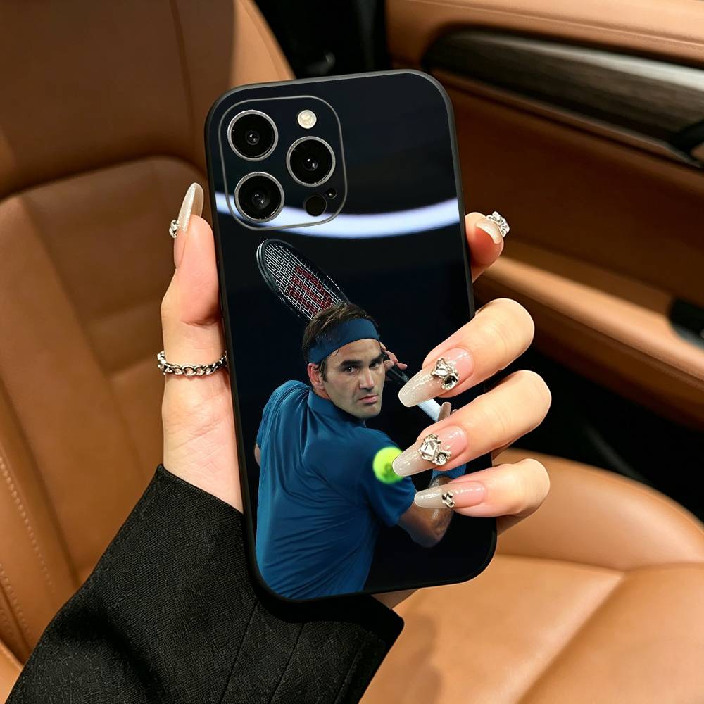 Roger Federer Tennis Legend Phone Case For iPhone 17,16,15,14,13,12,11 Pro Max,16/15/14Plus,XS Soft Black Cover