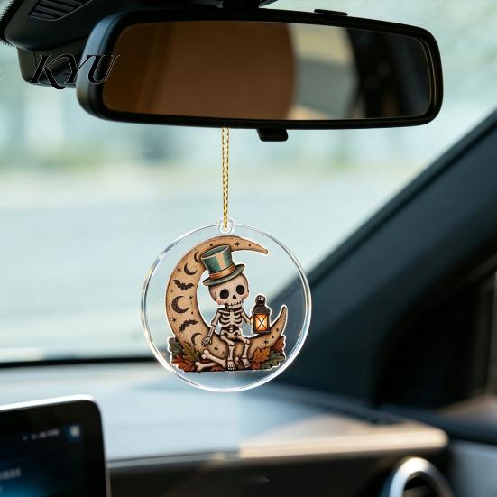 Christmas Tree Ornaments Halloween Ghost Hanging Ornament, Double Side 2D Acrylic Black Cat Bat Skull Festive Home Decor Pendant for Door Window,