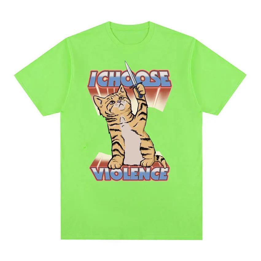 Funny I Choose Violence Vintage Cat Meme T-shirts Women's Men Fashion Trend Y2k T-shirt Casual Cotton Short Sleeve T Shirts Tops