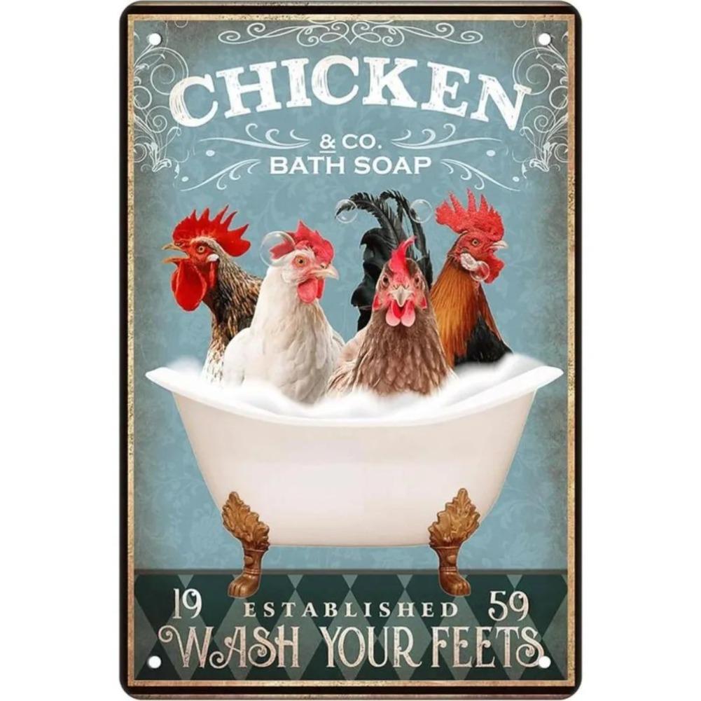 1pc Cute Chicken Metal Tin Sign - Sweet Home Wall Decor for Kitchen/Living Room | Vintage Farmhouse Art