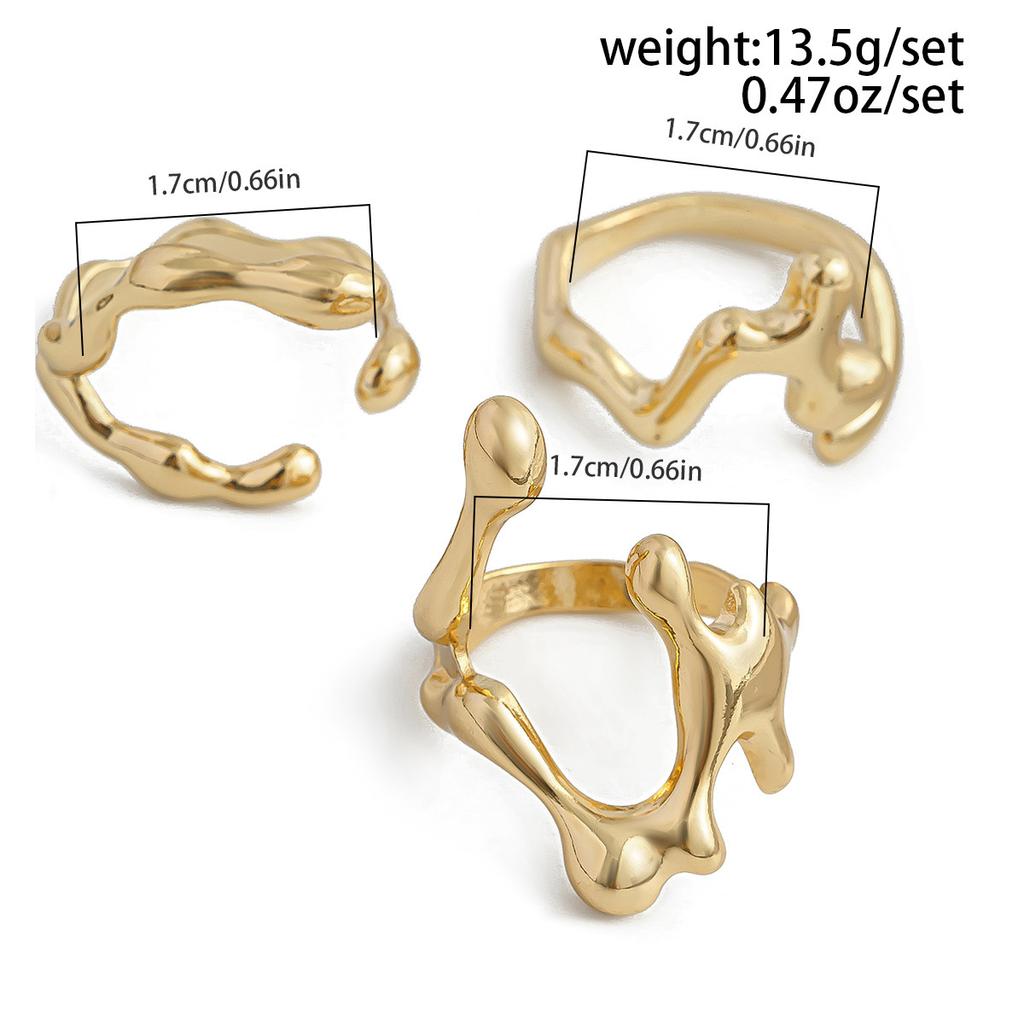 3Pcs Unique Irregular Smooth Rings Set Women Vintage Geometric Gold Color Lava Open Ring Couple Wed Accessories Gift